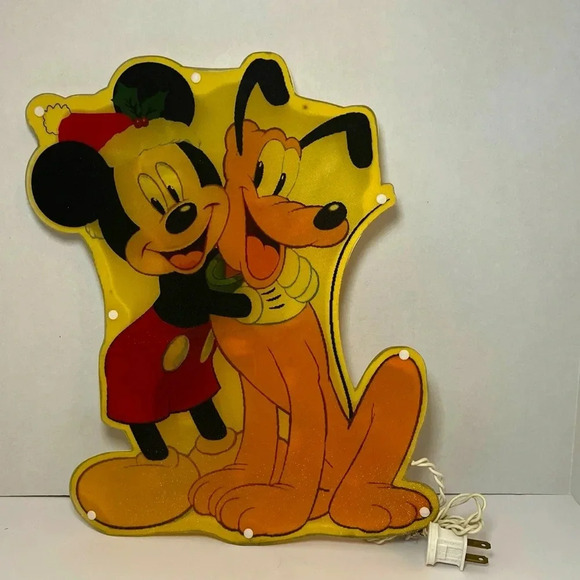 Vintage Disney Mickey &Pluto Light Up Single Sided Window Christmas Decor 2012 - Picture 1 of 11
